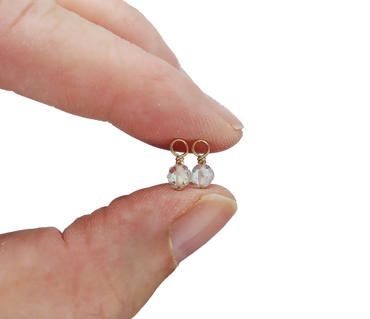Tiny White Topaz Charms with 14K Gold-Filled Wire, 2 pieces, Adorabilities
